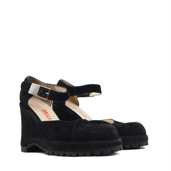 Miu Miu Vintage 90's Mary Jane Suede Wedges Size 38 - Picture 2 of 12